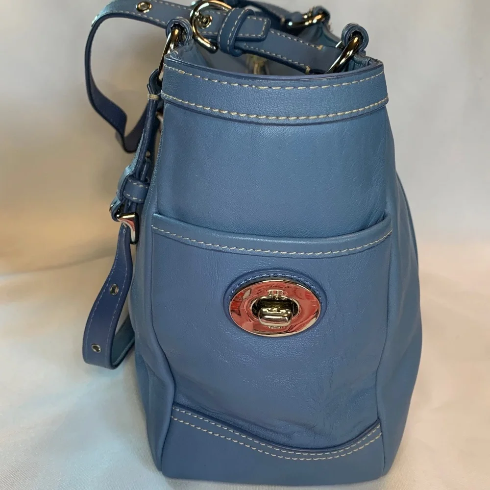 Coach Dusty Blue All Genuine Leather Shoulder Bag with Metal Hang Tag!